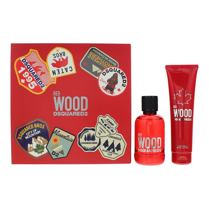 Dsquared2 Wood Red 2 Pcs Gift Set: EDT 100ml - Body Lotion 150ml For Women