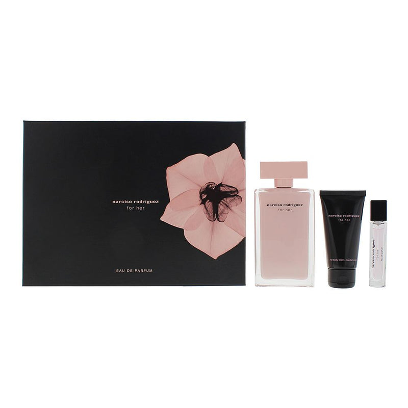 Narciso Rodriguez For Her 3 Pcs Gift Set:EDP 100ml - EDP 10ml - Body Lotion 50ml