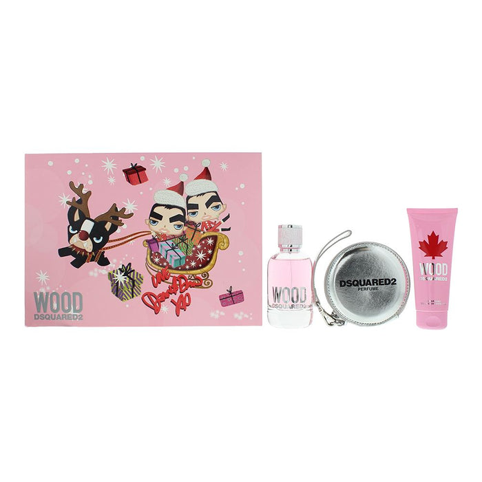 Dsquared2 Wood 3 Pcs Gift Set: EDT 100ml - Shower Gel 100ml - Pouch For Women