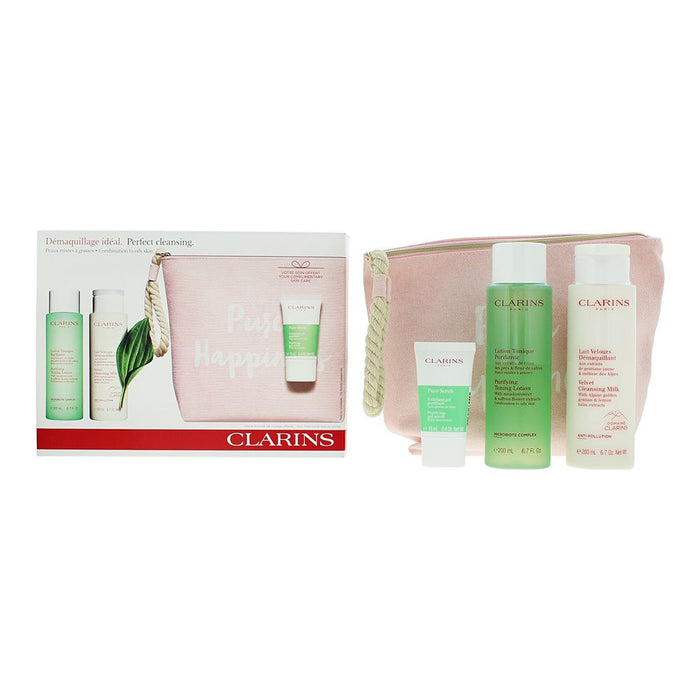 Clarins Perfect Cleansing Combination to Oily Skin 4 Piece Gift Set: For Women