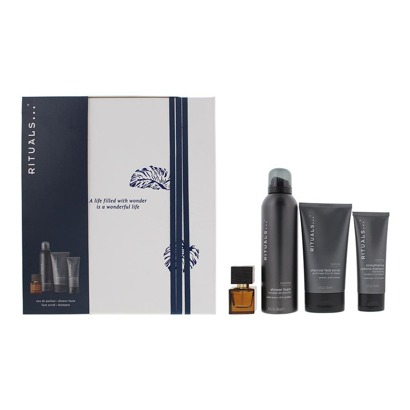 Rituals Homme Medium 4 Piece Shower Foam Face Scrub Shampoo EDP Gift Set Men