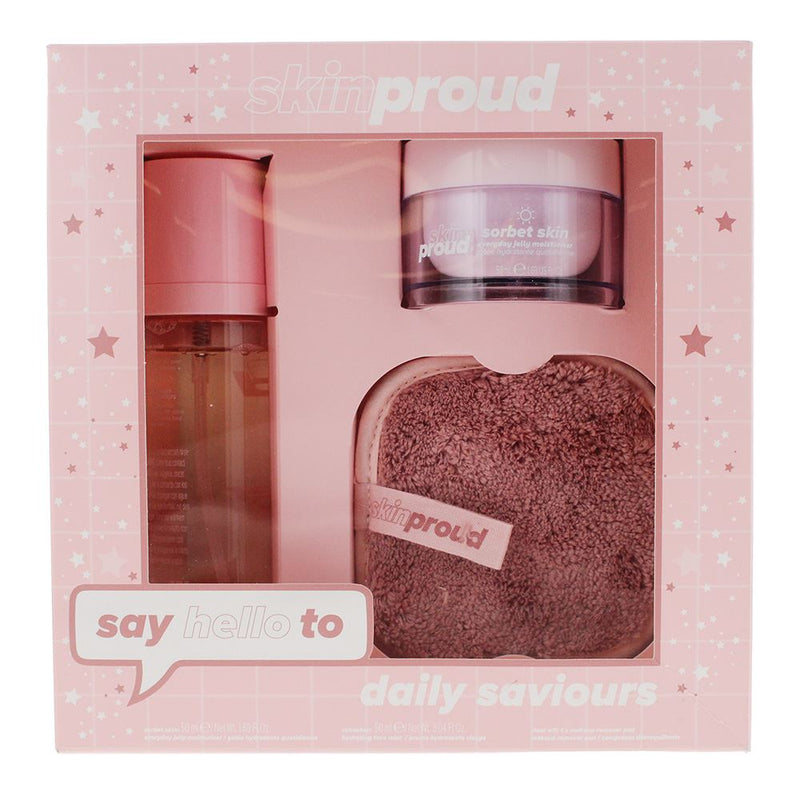 Skin Proud Say Hello To 3 Piece Skincare Gift Set Moisturiser Mist Pad Women