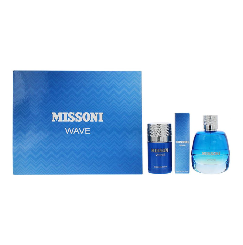 Missoni Wave 3 Piece Gift Set:EDT 100ml - EDT 10ml - Deodrant Stick 75ml For Men