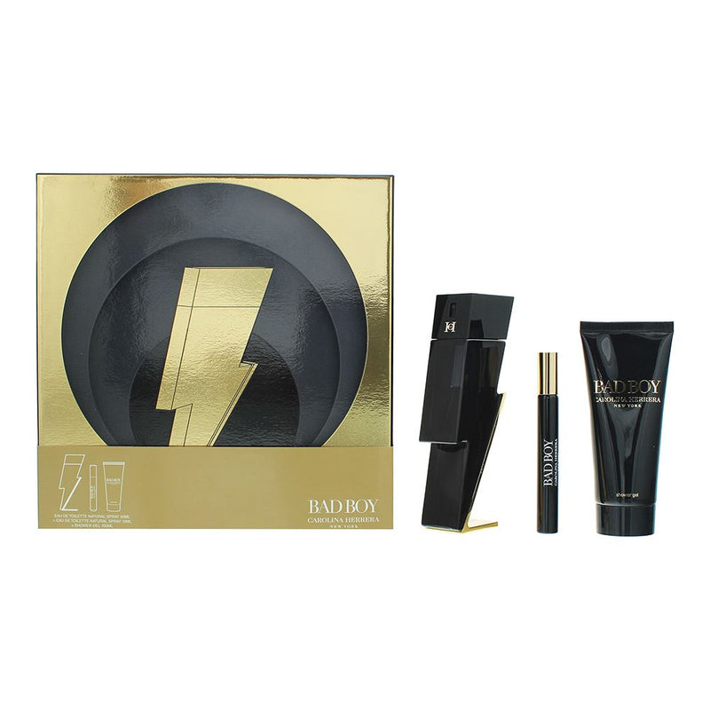 Carolina Herrera Bad Boy 3 Pcs EDT 50ml - EDT 10ml - Shower Gel 100ml Men Spray