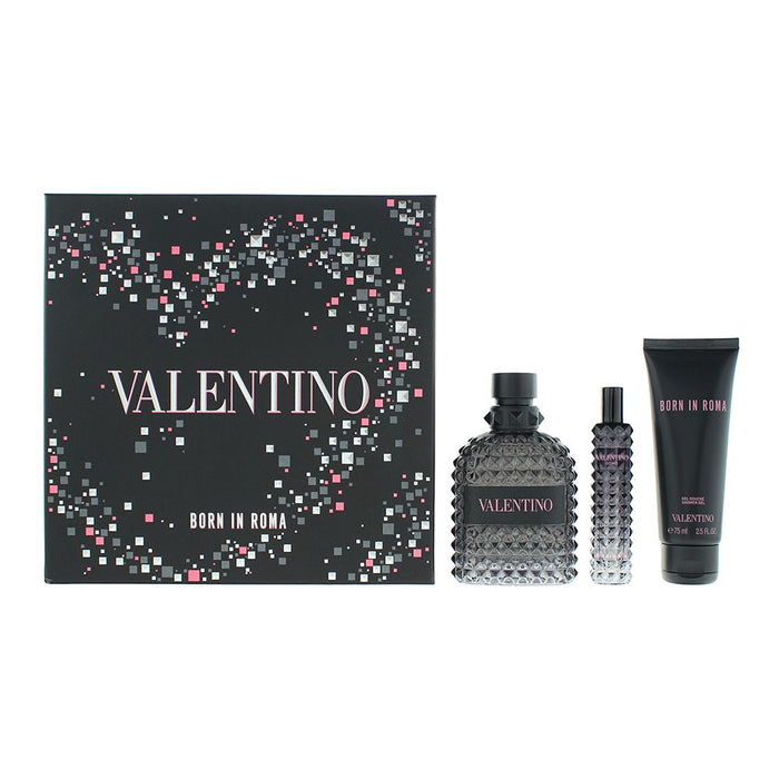 Valentino Born In Roma Uomo 3 Pcs Gift Set: EDT 100ml EDT 15ml Shower Gel 75ml