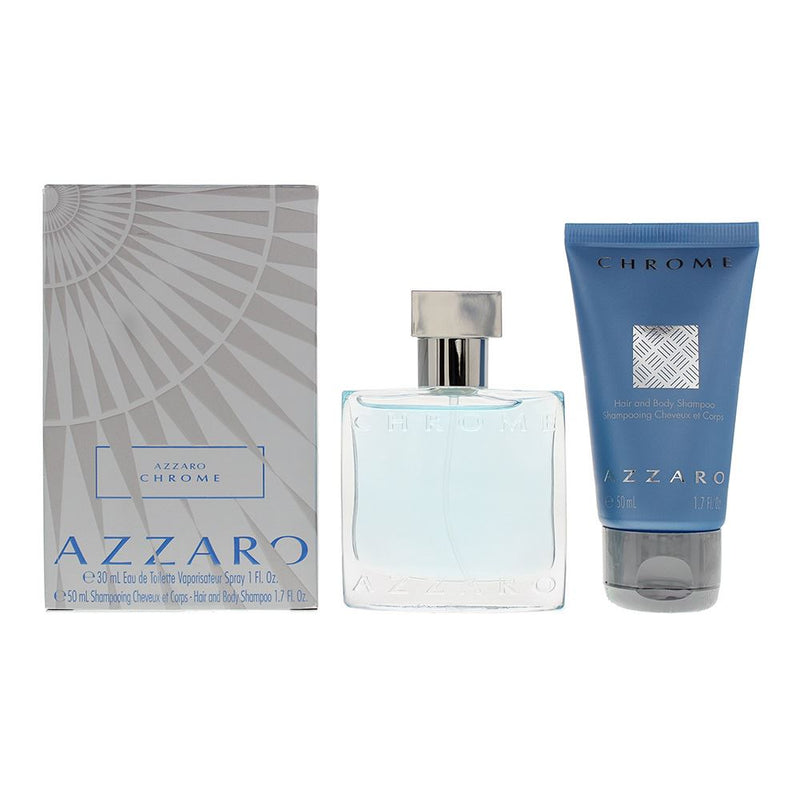 Azzaro Chrome 2 Pcs Gift Set: EDT 30ml - Hair And Body Shampoo 50ml Men Spray