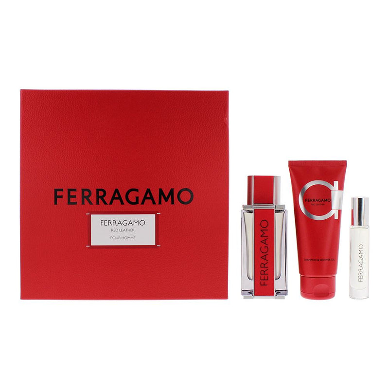 Salvatore Ferragamo Red Leather Gift Set: EDP 100ml흉,Showergel 100ml For Men