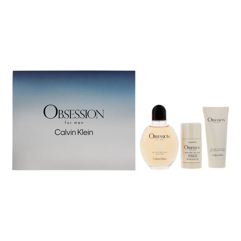 Calvin Klein Obsession Men 3pc Gift Set EDT 125ml  Gel 100ml  Deo 75g For Men