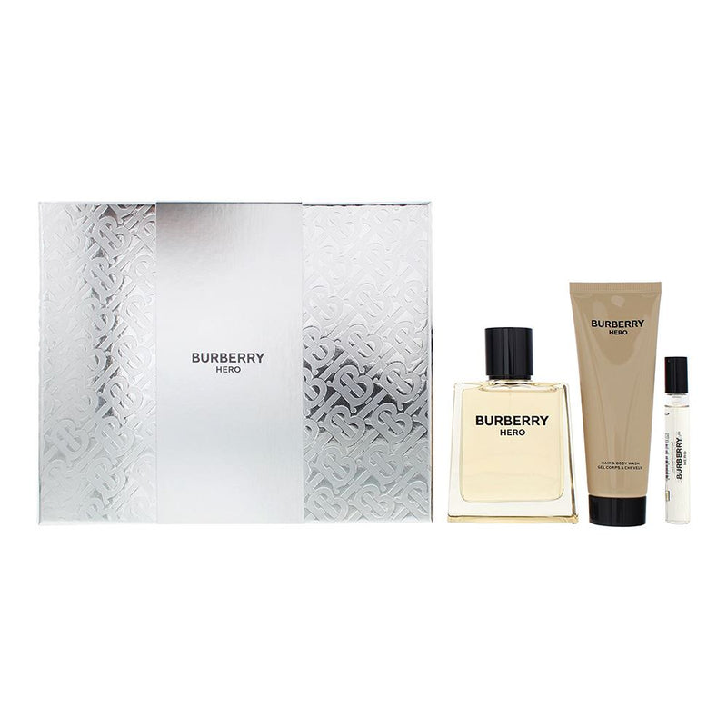 Burberry Hero 3 Piece Gift Set: EDT 100ml - Body Wash 75ml - EDT 7.5ml For Men