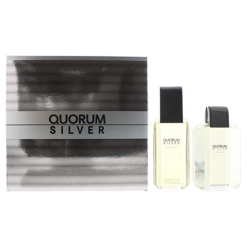 Antonio Puig Quorum Silver 2 Piece Eau de Toilette 100ml Aftershave Lotion 100ml