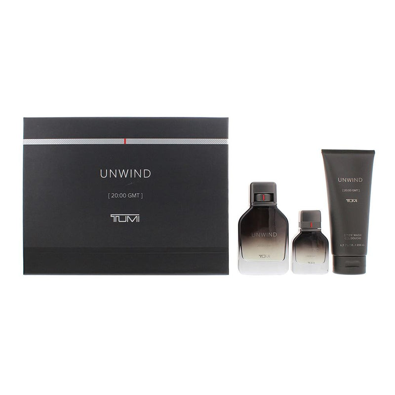 TUMI Unwind 3pc Gift Set - EDP 100ml - EDP 30ml - Body Wash 200ml For Men