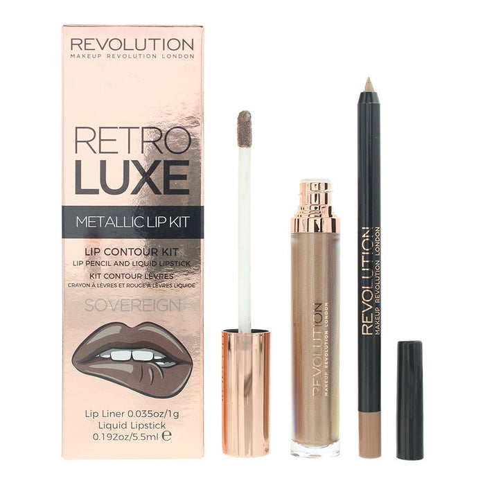 Revolution Retro Luxe Metallic Lip Kit Sovereign Lip Liner 1g  Lipstick 5.5ml