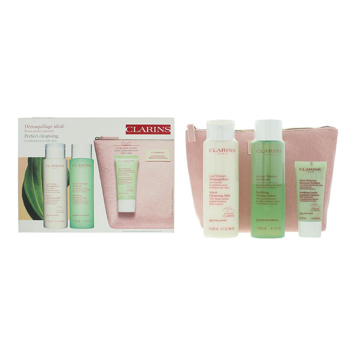 Clarins Perfect Cleansing Combination To Oily Skin 4 Piece Gift Set For Women