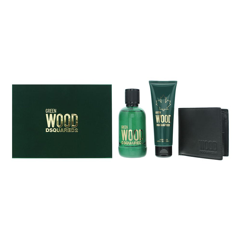 Dsquared2 Green Wood Gift Set: EDT 100ml - Shower Gel 100ml - Wallet For Men