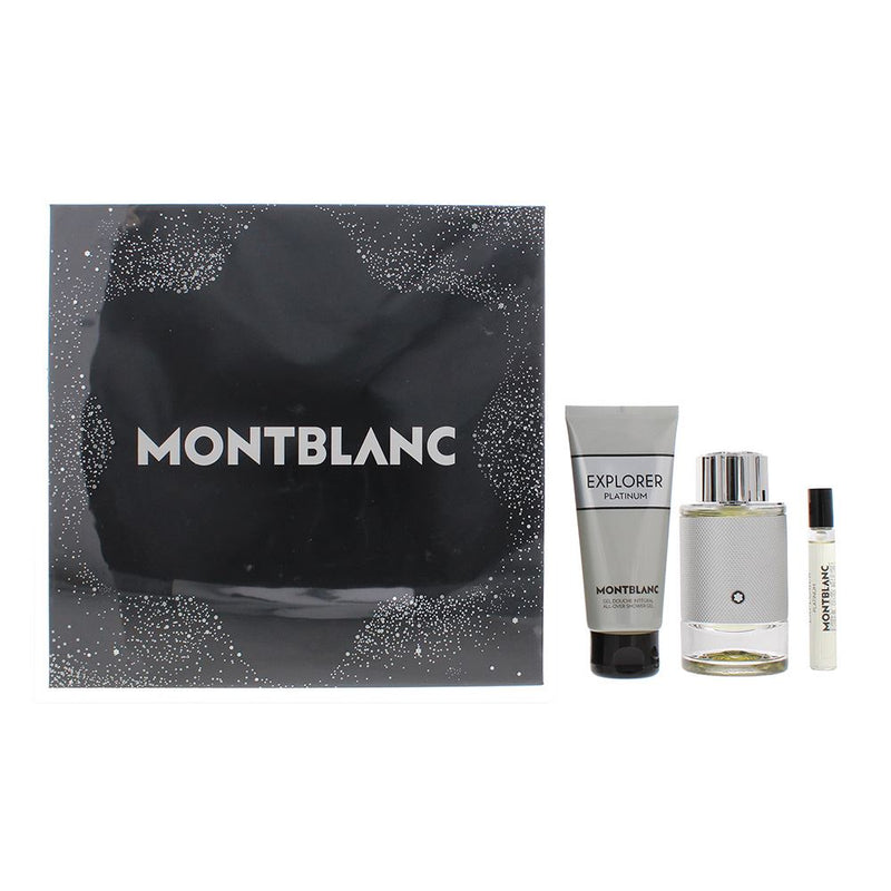 Montblanc Explorer Platinum 3pc Gift Set EDP 100ml  7.5ml  Shower Gel For Men