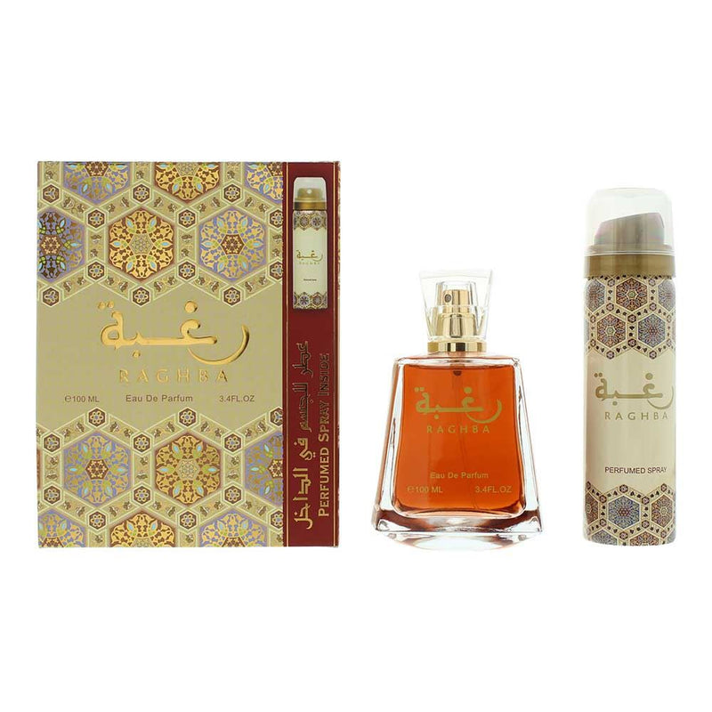 Lattafa Raghba 2 Piece Gift Set: EDP 100ml - Deodorant Spray 50ml Unisex Spray