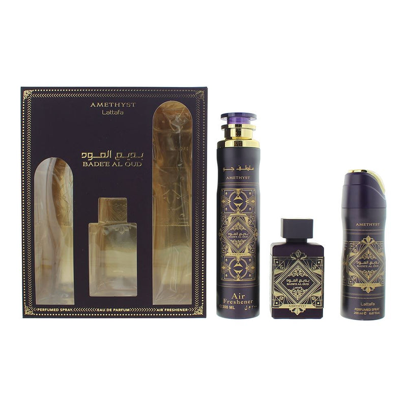 Lattafa Bade'e Al Oud Amethyst 3 Pcs Gift Set: EDP 100ml - Air Fresh For Unisex