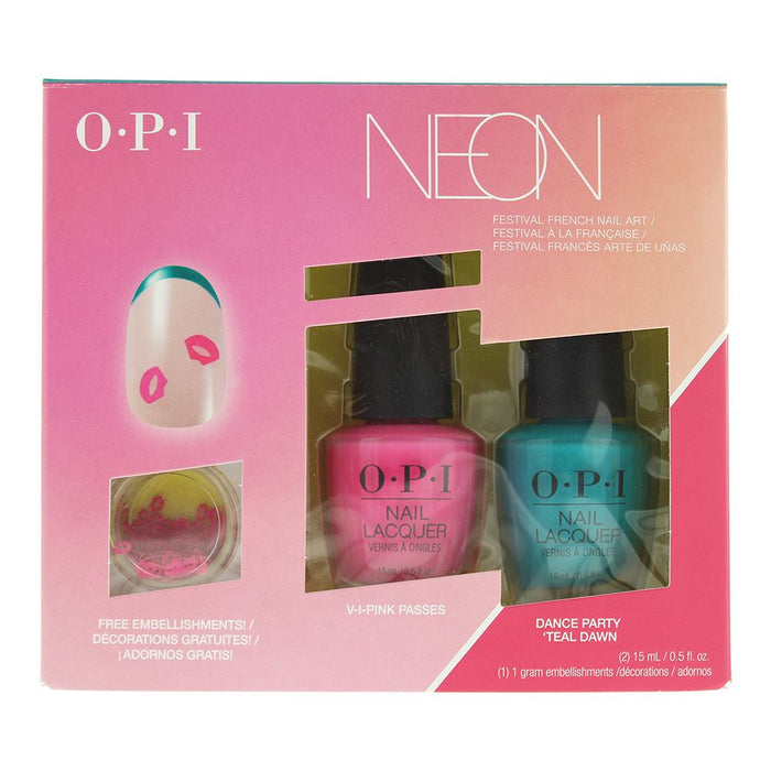 OPI Neon Festival French Art Gift Set Nail Polish 2 X 15ml  Decorations 1g