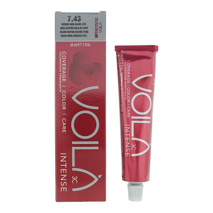 Intercosmo Voila 3C Intense 7.43 Mediterranean Copper Gold Blonde Hair Colour 60ml For Women