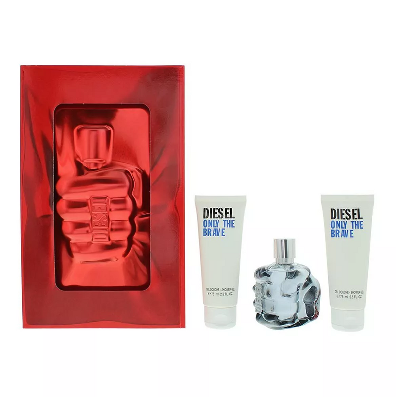 Diesel Only The Brave 3 Piece EDT 75ml - 2 X Shower Gel 75ml  Gift Set For Him