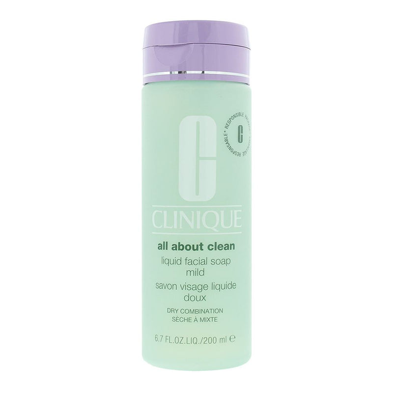 Clinique All About Clean Liquid Facial Soap Mild Dry Combination Skin 200ml Face