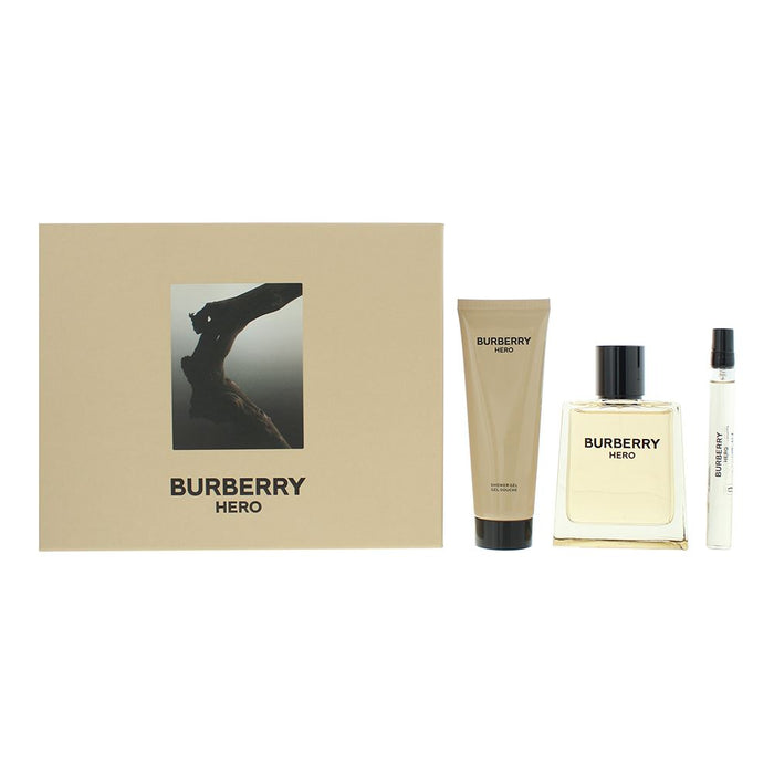 Burberry Hero Men 3 Pcs Gift Set: EDT 100ml - Shower Gel 75ml - EDT 10ml Men