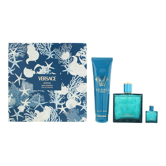 Versace Eros Pour Homme 3pc Gift Set EDP 100ml  5ml  Bath Shower Gel