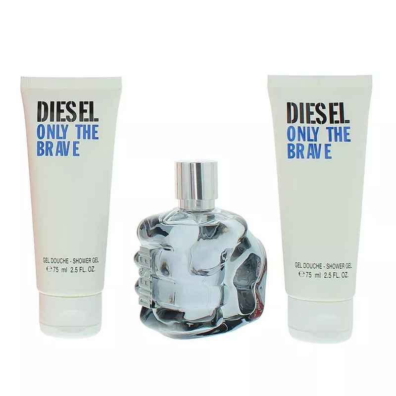 Diesel Only The Brave 3 Piece EDT 75ml - 2 X Shower Gel 75ml  Gift Set For Him