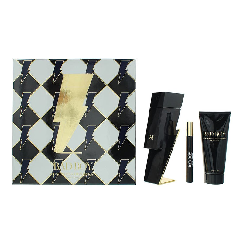Carolina Herrera Bad Boy 3 Pcs : EDT 100ml - EDT 10ml - Shower Gel 100ml For Men