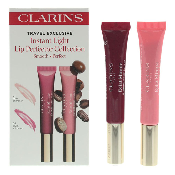 Clarins Instant Light Lip Perfector: 01 Rose Shimmer 12ml - 08 Plum Shimmer 12ml